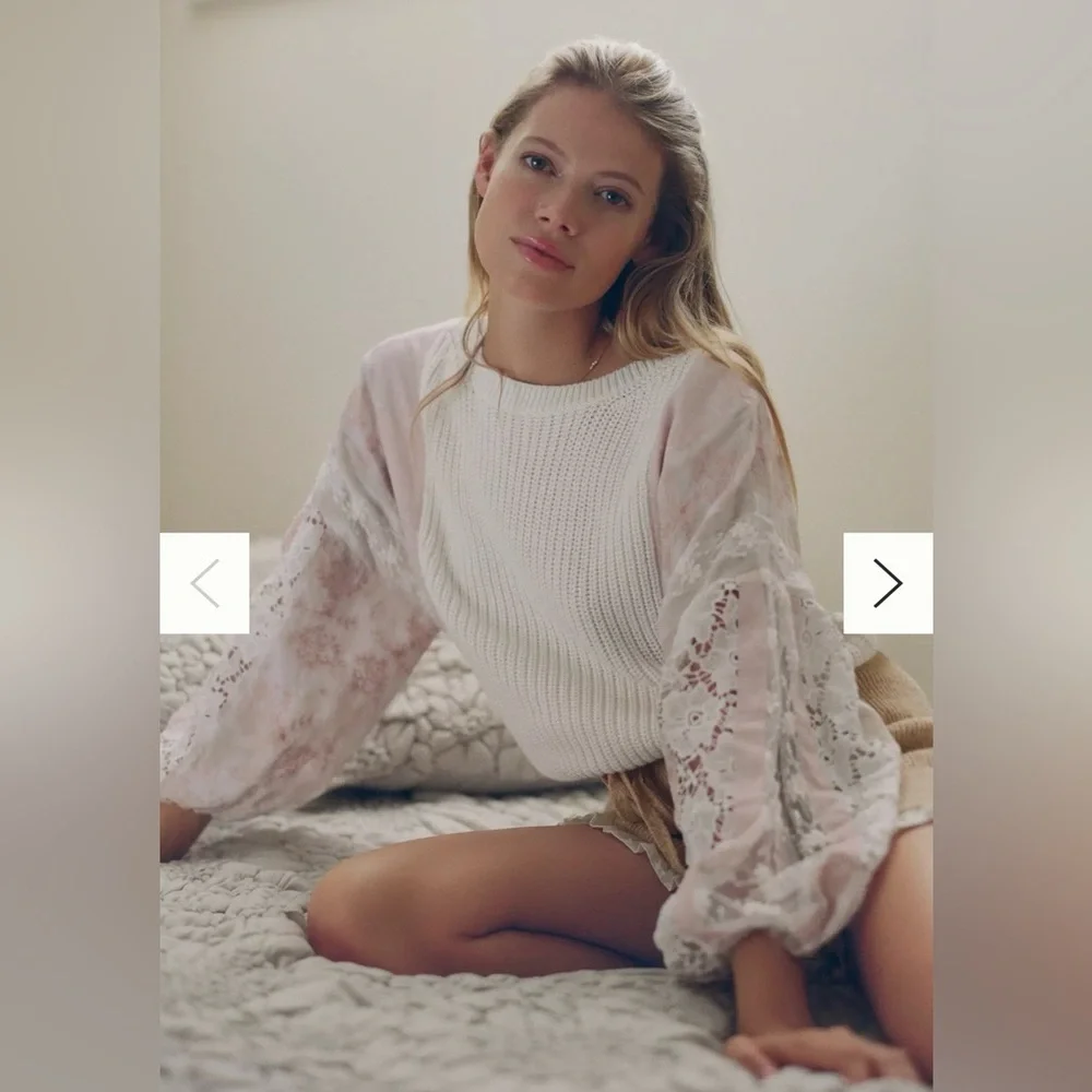 ANTHROPOLOGIE | PILCRO MARTINE PEASANT SLEEVE SWEATER BLOUSE PINK CREAM XL - Picture 5 of 10